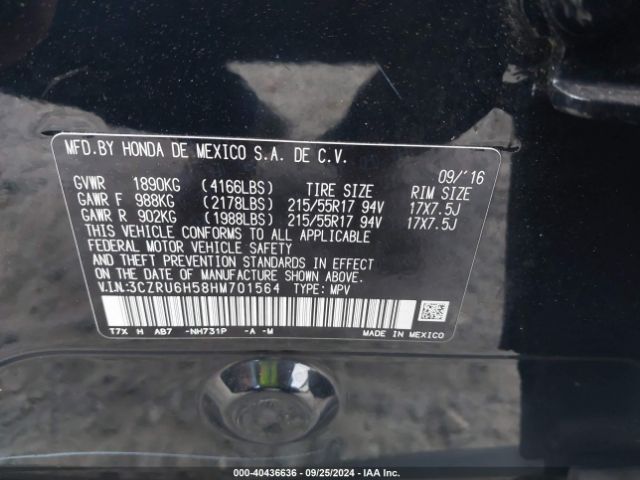 Photo 8 VIN: 3CZRU6H58HM701564 - HONDA HR-V 