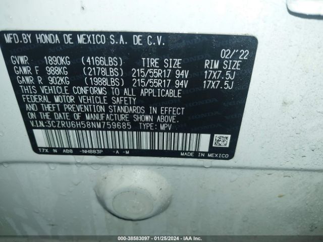 Photo 8 VIN: 3CZRU6H58NM759685 - HONDA HR-V 