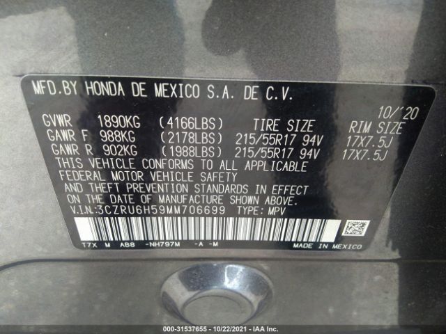 Photo 8 VIN: 3CZRU6H59MM706699 - HONDA HR-V 