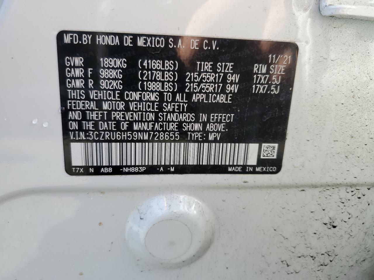 Photo 12 VIN: 3CZRU6H59NM728655 - HONDA HR-V 