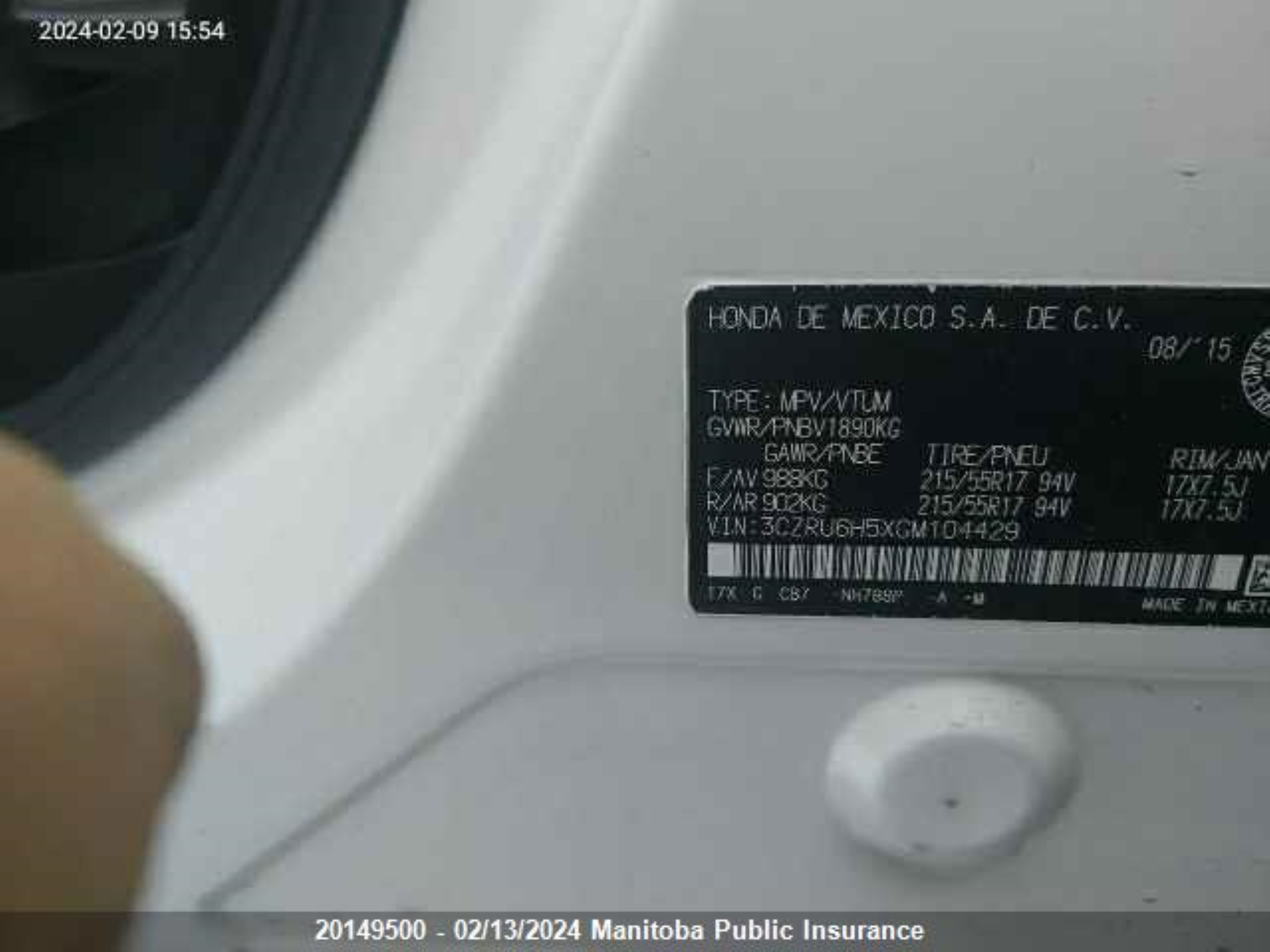 Photo 8 VIN: 3CZRU6H5XGM104429 - HONDA HR-V 