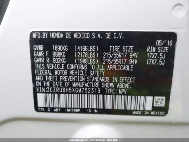 Photo 8 VIN: 3CZRU6H5XGM752319 - HONDA HR-V 