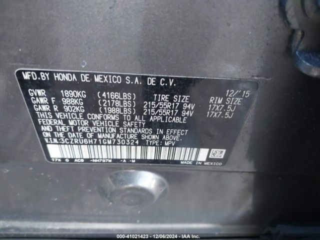 Photo 8 VIN: 3CZRU6H71GM730324 - HONDA HR-V 