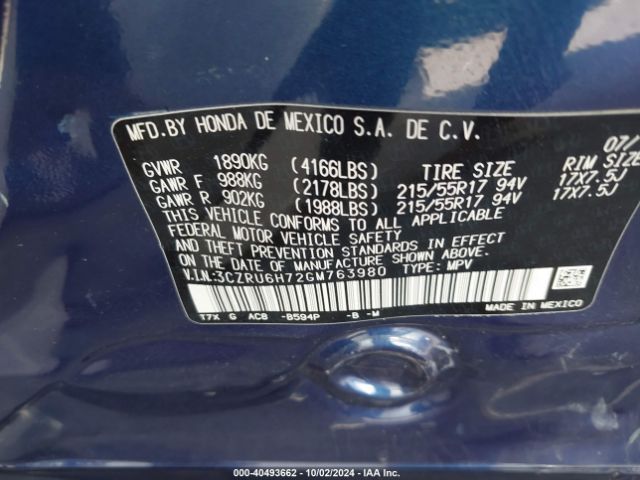 Photo 8 VIN: 3CZRU6H72GM763980 - HONDA HR-V 