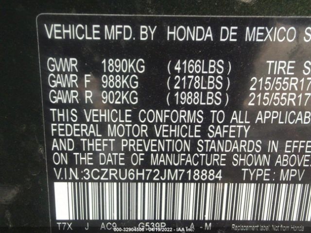 Photo 8 VIN: 3CZRU6H72JM718884 - HONDA HR-V 