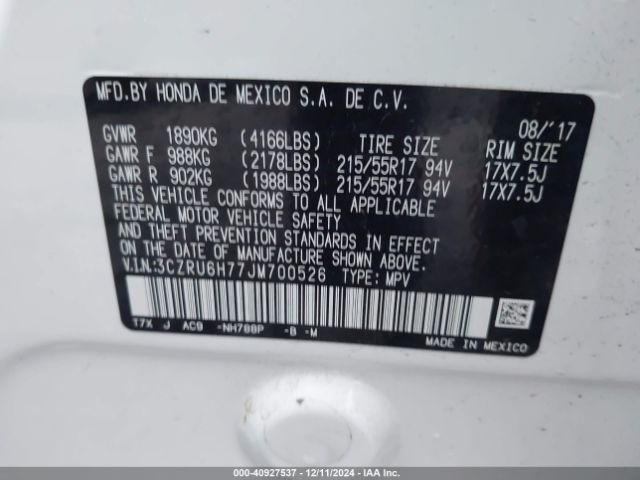 Photo 8 VIN: 3CZRU6H77JM700526 - HONDA HR-V 