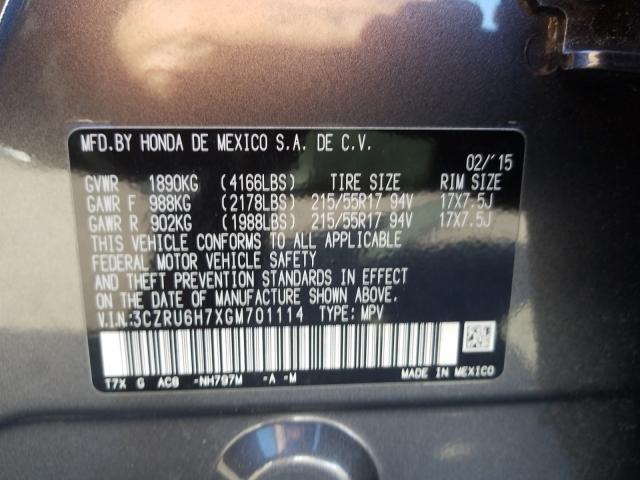 Photo 9 VIN: 3CZRU6H7XGM701114 - HONDA HR-V EXL 