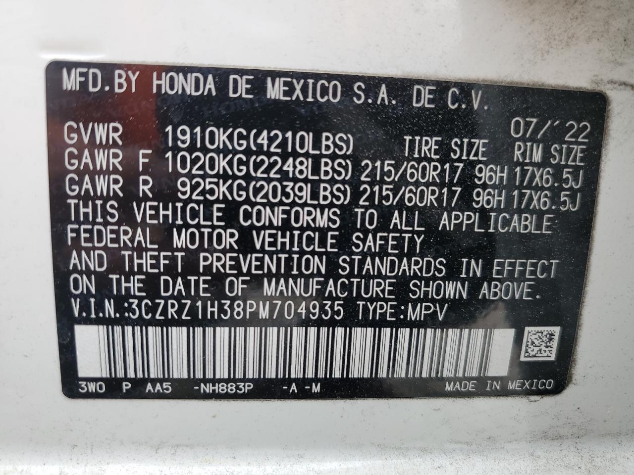 Photo 13 VIN: 3CZRZ1H38PM704935 - HONDA HR-V 