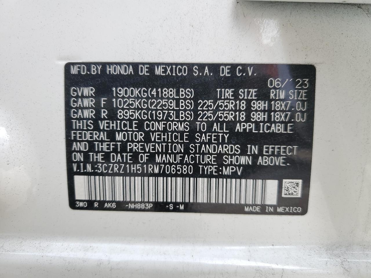 Photo 13 VIN: 3CZRZ1H51RM706580 - HONDA HR-V 