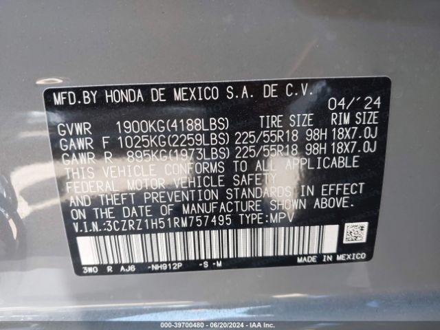 Photo 8 VIN: 3CZRZ1H51RM757495 - HONDA HR-V 