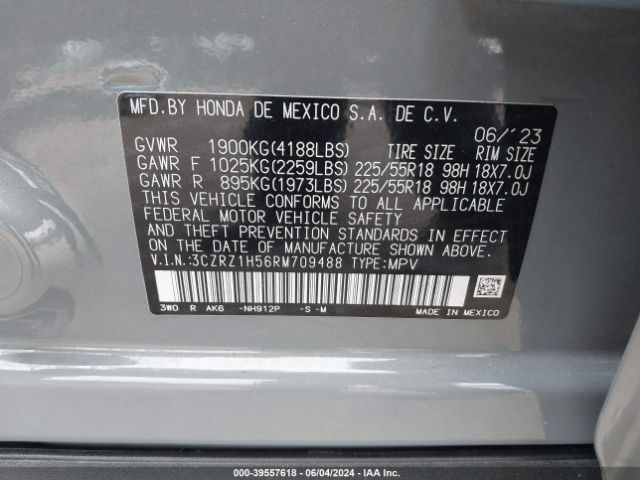 Photo 8 VIN: 3CZRZ1H56RM709488 - HONDA HR-V 