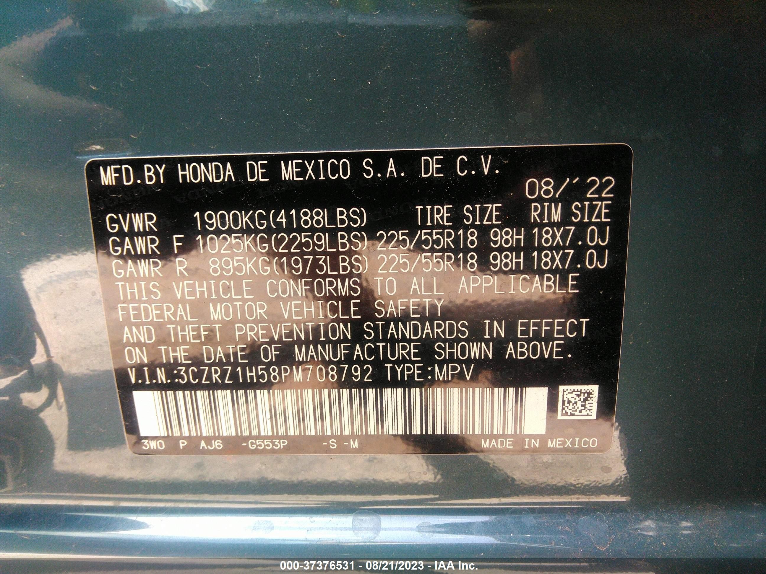 Photo 8 VIN: 3CZRZ1H58PM708792 - HONDA HR-V 