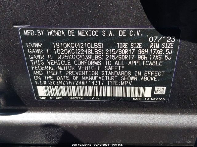 Photo 8 VIN: 3CZRZ1H72RM714317 - HONDA HR-V 