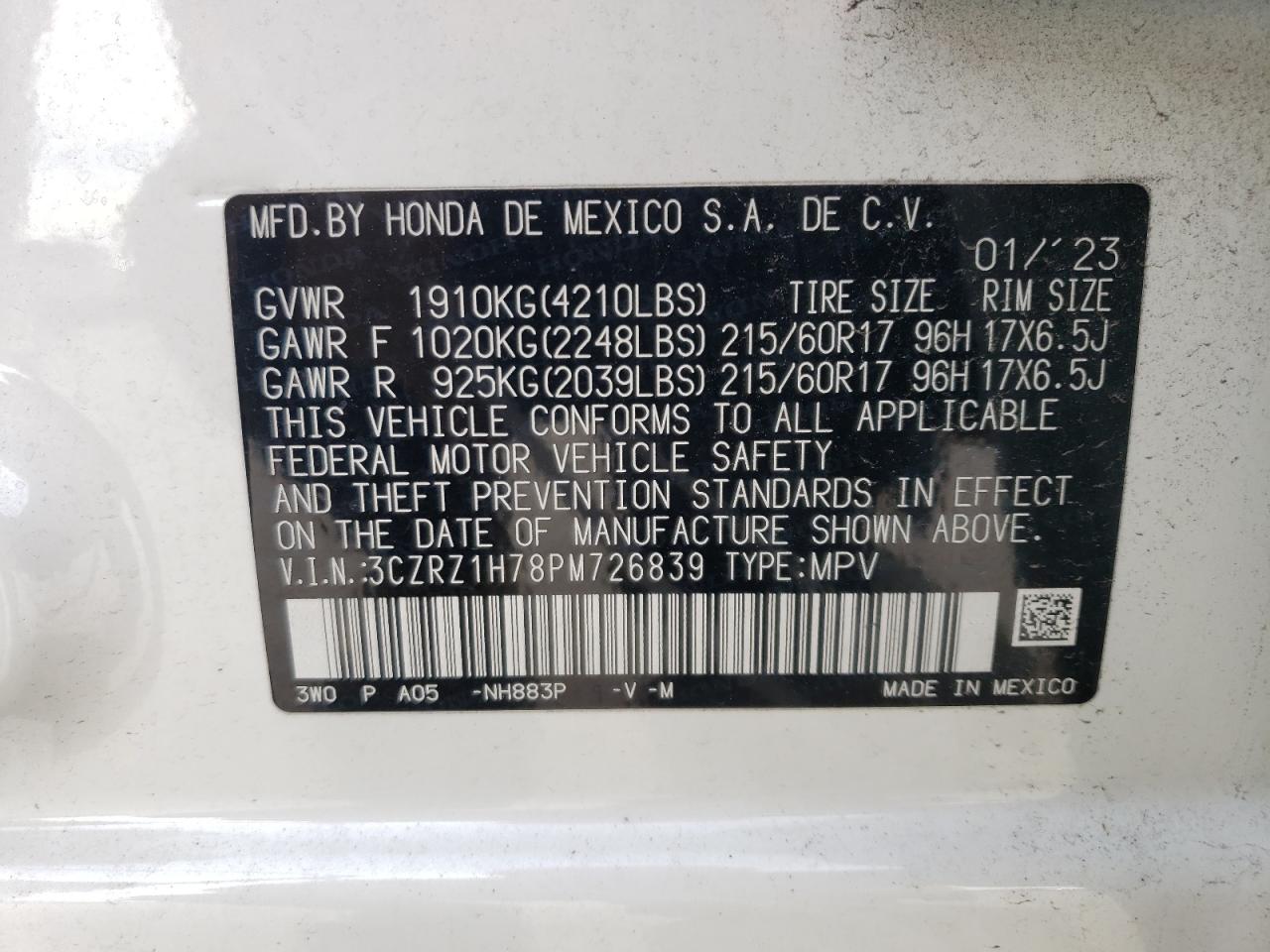 Photo 12 VIN: 3CZRZ1H78PM726839 - HONDA HR-V 