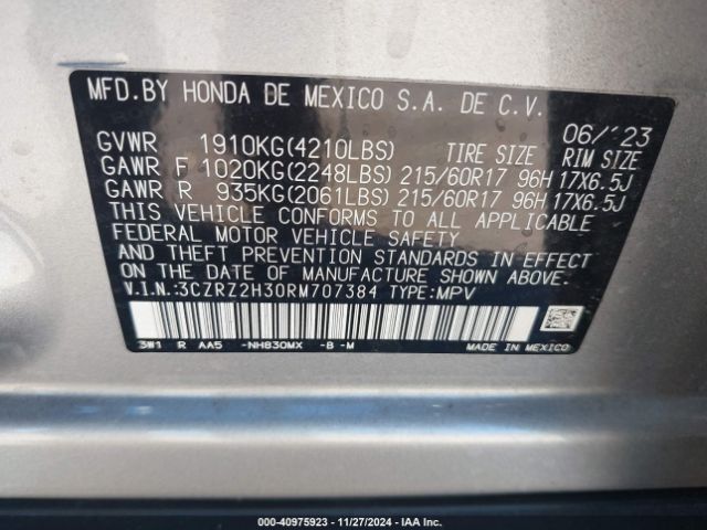 Photo 8 VIN: 3CZRZ2H30RM707384 - HONDA HR-V 