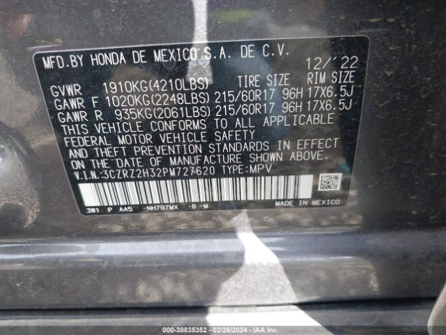 Photo 8 VIN: 3CZRZ2H32PM727620 - HONDA HR-V 