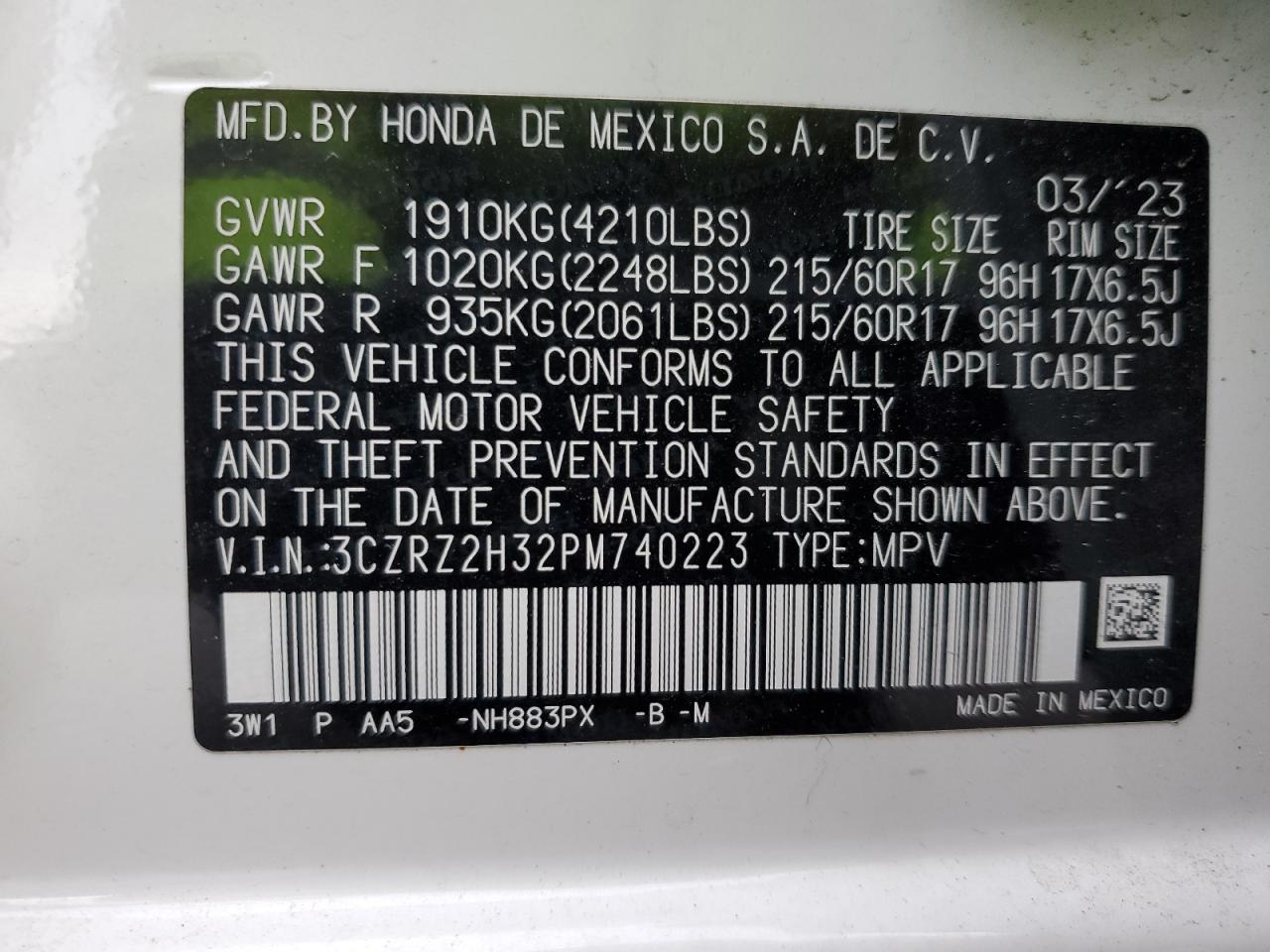 Photo 11 VIN: 3CZRZ2H32PM740223 - HONDA HR-V 