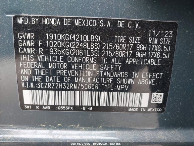 Photo 8 VIN: 3CZRZ2H32RM750656 - HONDA HR-V 