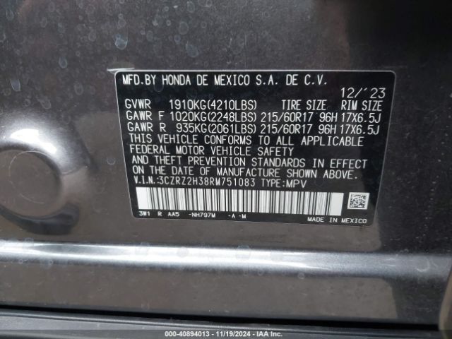 Photo 8 VIN: 3CZRZ2H38RM751083 - HONDA HR-V 