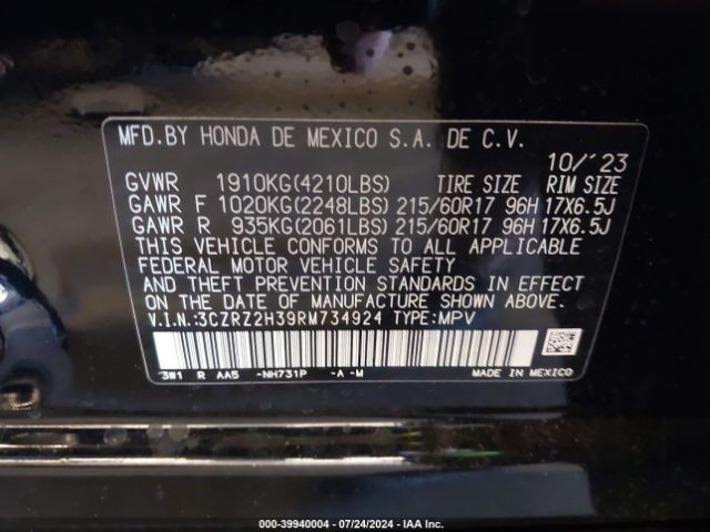 Photo 8 VIN: 3CZRZ2H39RM734924 - HONDA HR-V 