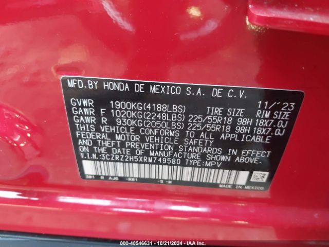 Photo 8 VIN: 3CZRZ2H5XRM749580 - HONDA HR-V 