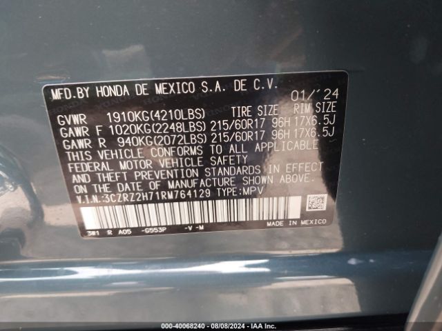 Photo 8 VIN: 3CZRZ2H71RM764129 - HONDA HR-V 