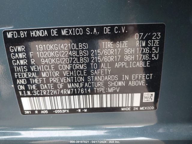 Photo 8 VIN: 3CZRZ2H74RM717614 - HONDA HR-V 