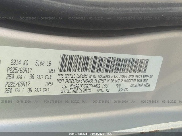 Photo 8 VIN: 3D4PG1FG5BT514083 - DODGE JOURNEY 