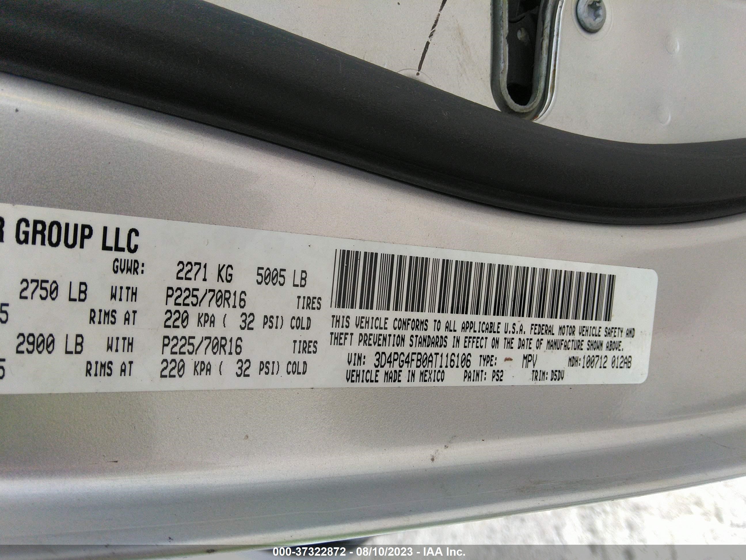 Photo 8 VIN: 3D4PG4FB0AT116106 - DODGE JOURNEY 