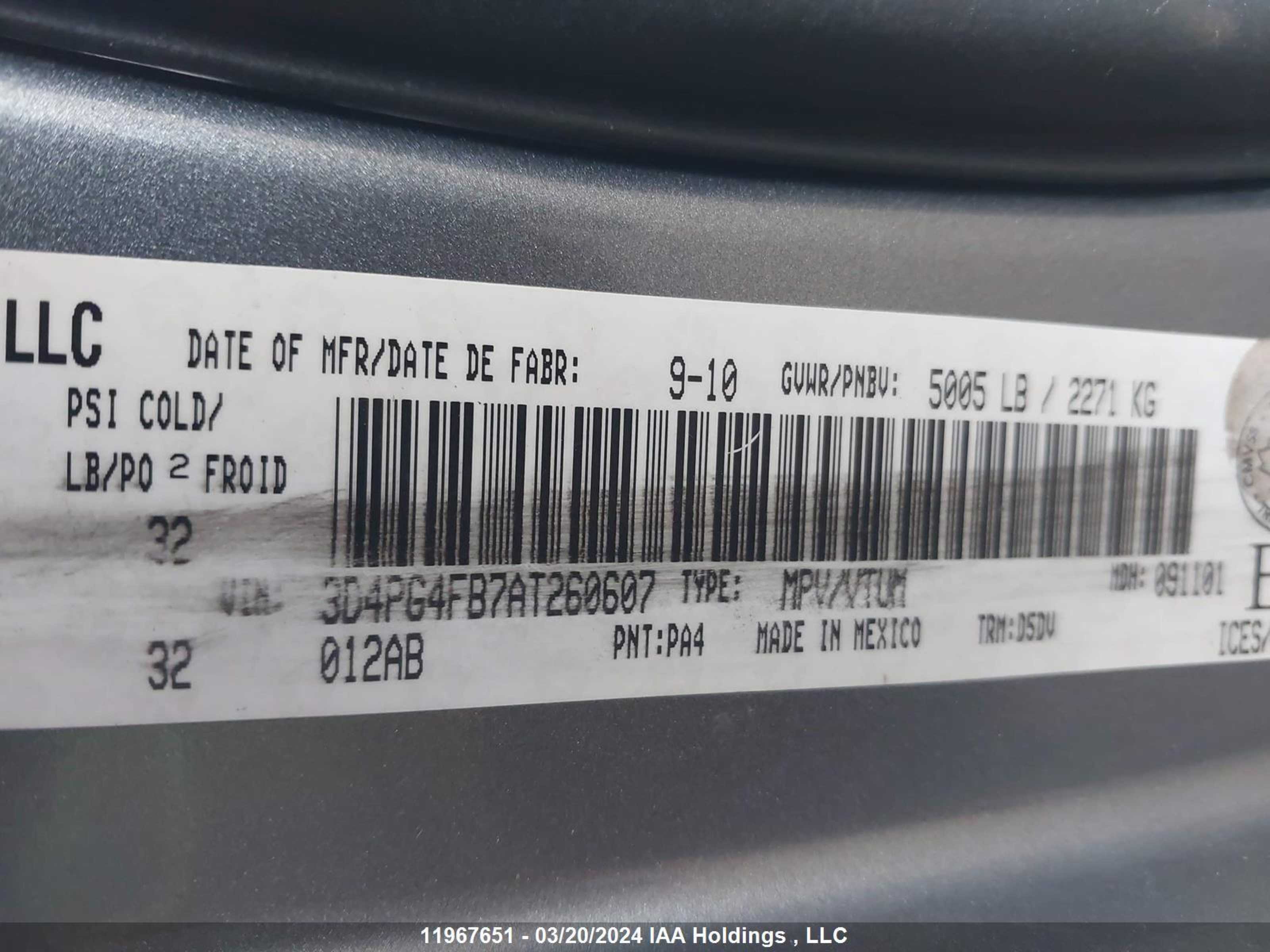 Photo 8 VIN: 3D4PG4FB7AT260607 - DODGE JOURNEY 