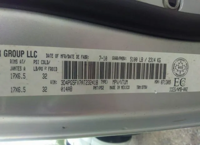 Photo 8 VIN: 3D4PG5FV7AT232418 - DODGE JOURNEY 