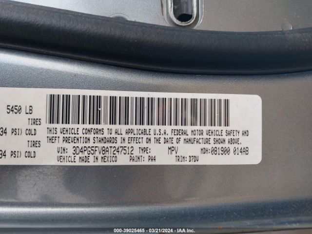 Photo 8 VIN: 3D4PG5FV8AT247512 - DODGE JOURNEY 