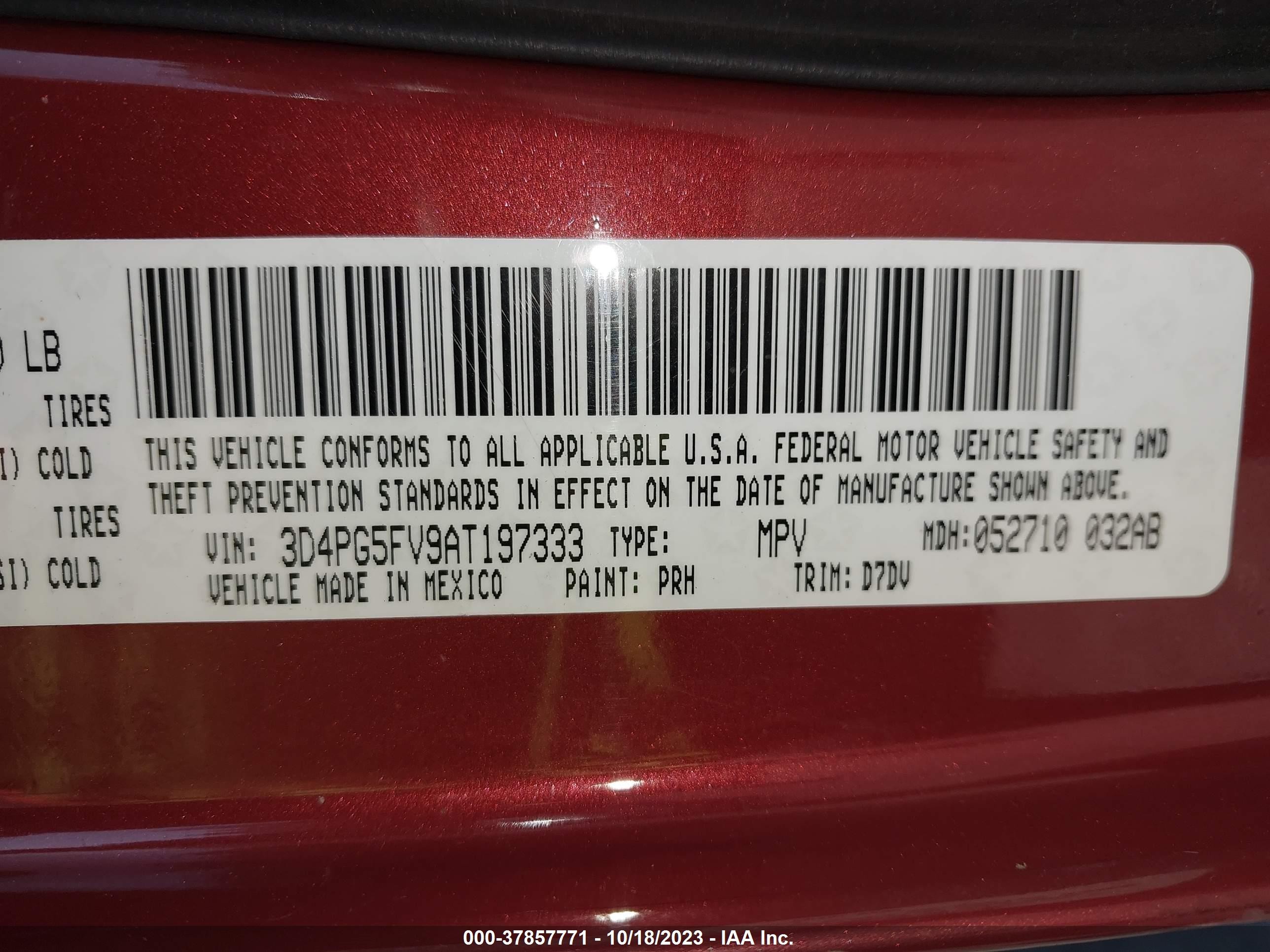 Photo 8 VIN: 3D4PG5FV9AT197333 - DODGE JOURNEY 