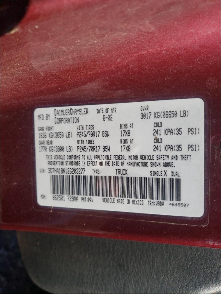 Photo 9 VIN: 3D7HA18N12G203277 - DODGE RAM 1500 