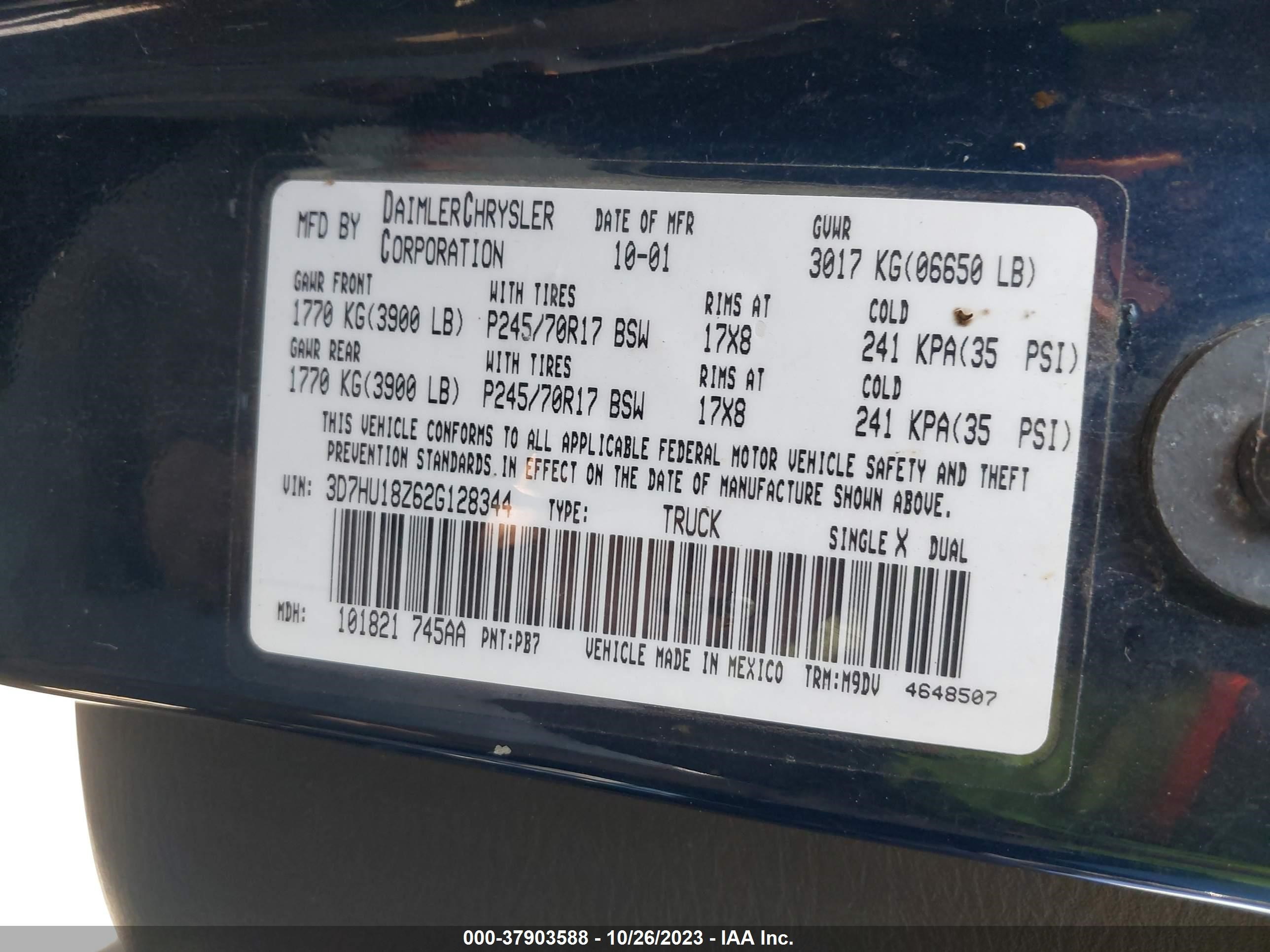 Photo 8 VIN: 3D7HU18Z62G128344 - DODGE RAM 