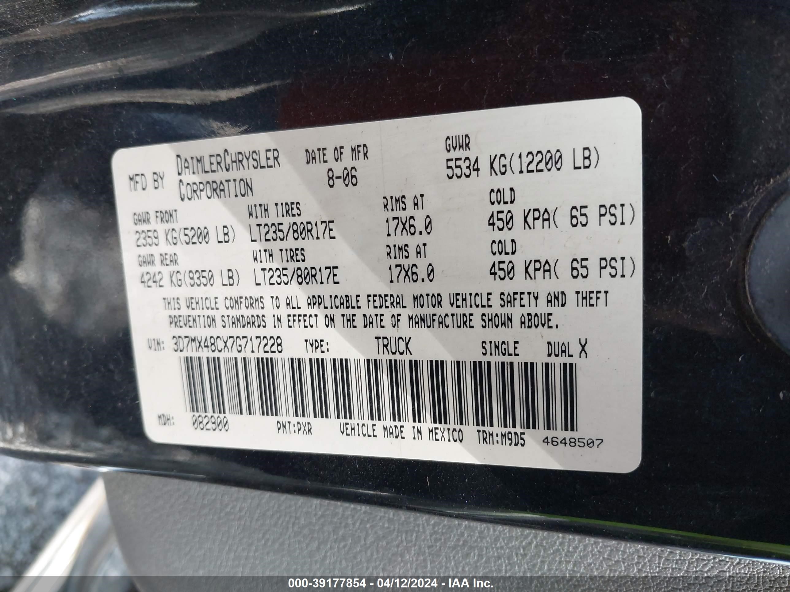 Photo 7 VIN: 3D7MX48CX7G717228 - DODGE RAM 