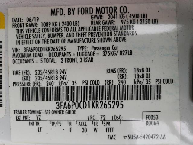 Photo 12 VIN: 3FA6P0CD1KR265295 - FORD FUSION 