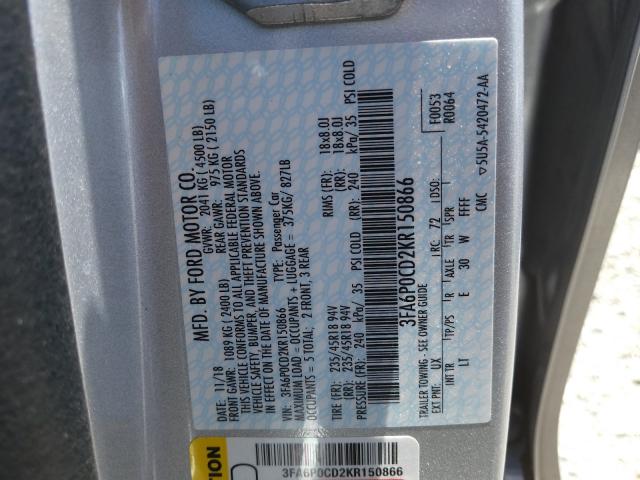 Photo 9 VIN: 3FA6P0CD2KR150866 - FORD FUSION SEL 