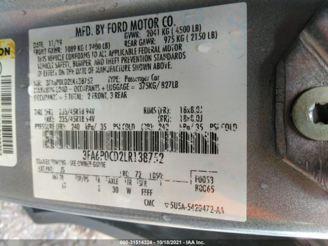 Photo 8 VIN: 3FA6P0CD2LR138752 - FORD FUSION 