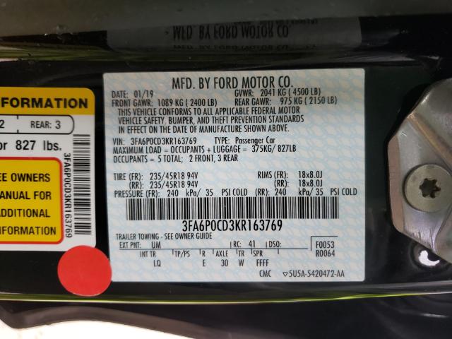 Photo 9 VIN: 3FA6P0CD3KR163769 - FORD FUSION SEL 