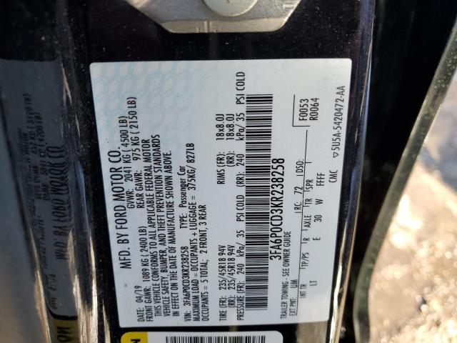 Photo 11 VIN: 3FA6P0CD3KR238258 - FORD FUSION SEL 