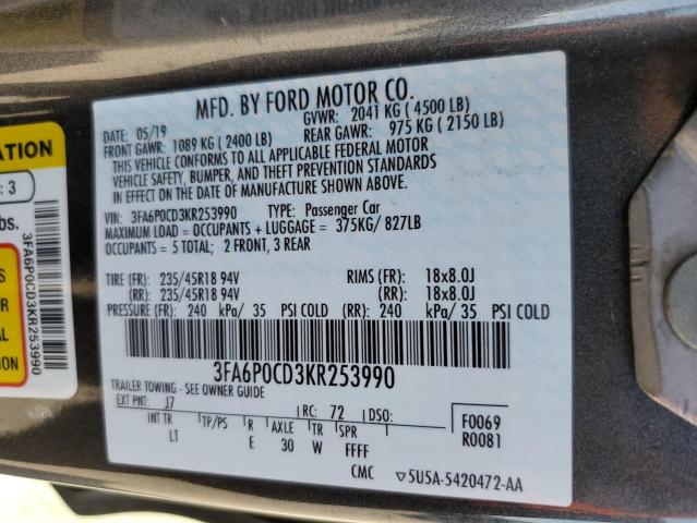 Photo 11 VIN: 3FA6P0CD3KR253990 - FORD FUSION SEL 