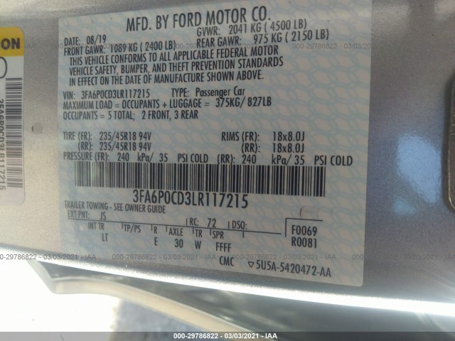 Photo 8 VIN: 3FA6P0CD3LR117215 - FORD FUSION 