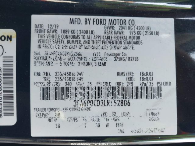 Photo 8 VIN: 3FA6P0CD3LR152806 - FORD FUSION 