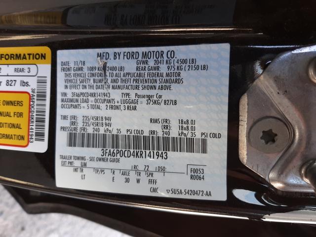 Photo 9 VIN: 3FA6P0CD4KR141943 - FORD FUSION SEL 