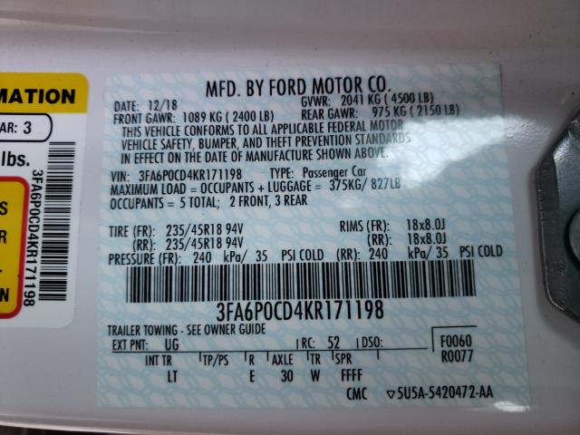 Photo 9 VIN: 3FA6P0CD4KR171198 - FORD FUSION 