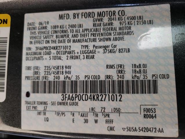 Photo 12 VIN: 3FA6P0CD4KR271012 - FORD FUSION 