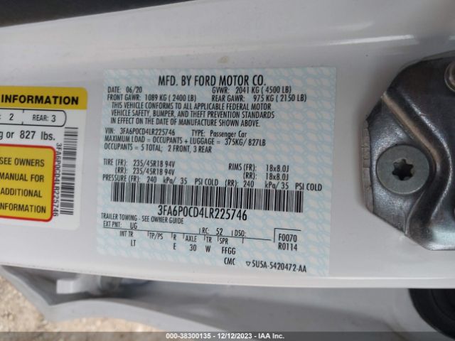 Photo 8 VIN: 3FA6P0CD4LR225746 - FORD FUSION 