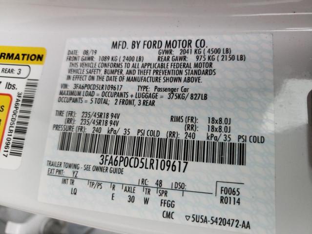 Photo 9 VIN: 3FA6P0CD5LR109617 - FORD FUSION SEL 