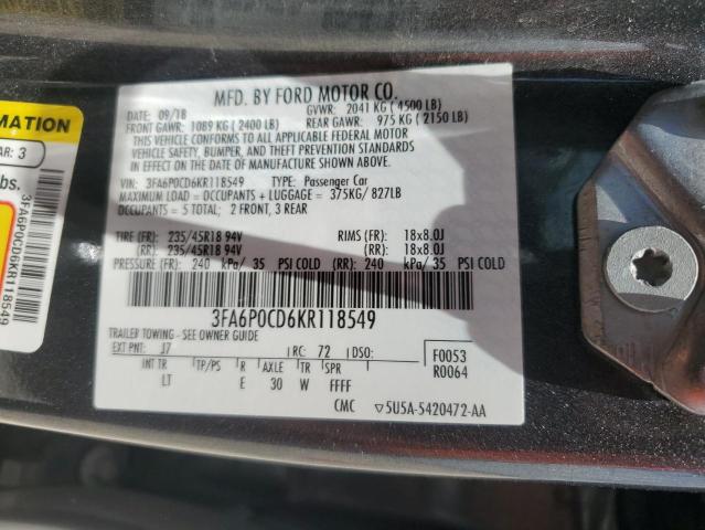 Photo 11 VIN: 3FA6P0CD6KR118549 - FORD FUSION SEL 